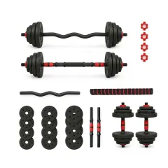 Set ajustable Barra recta + barra ez + Mancuernas 20kg